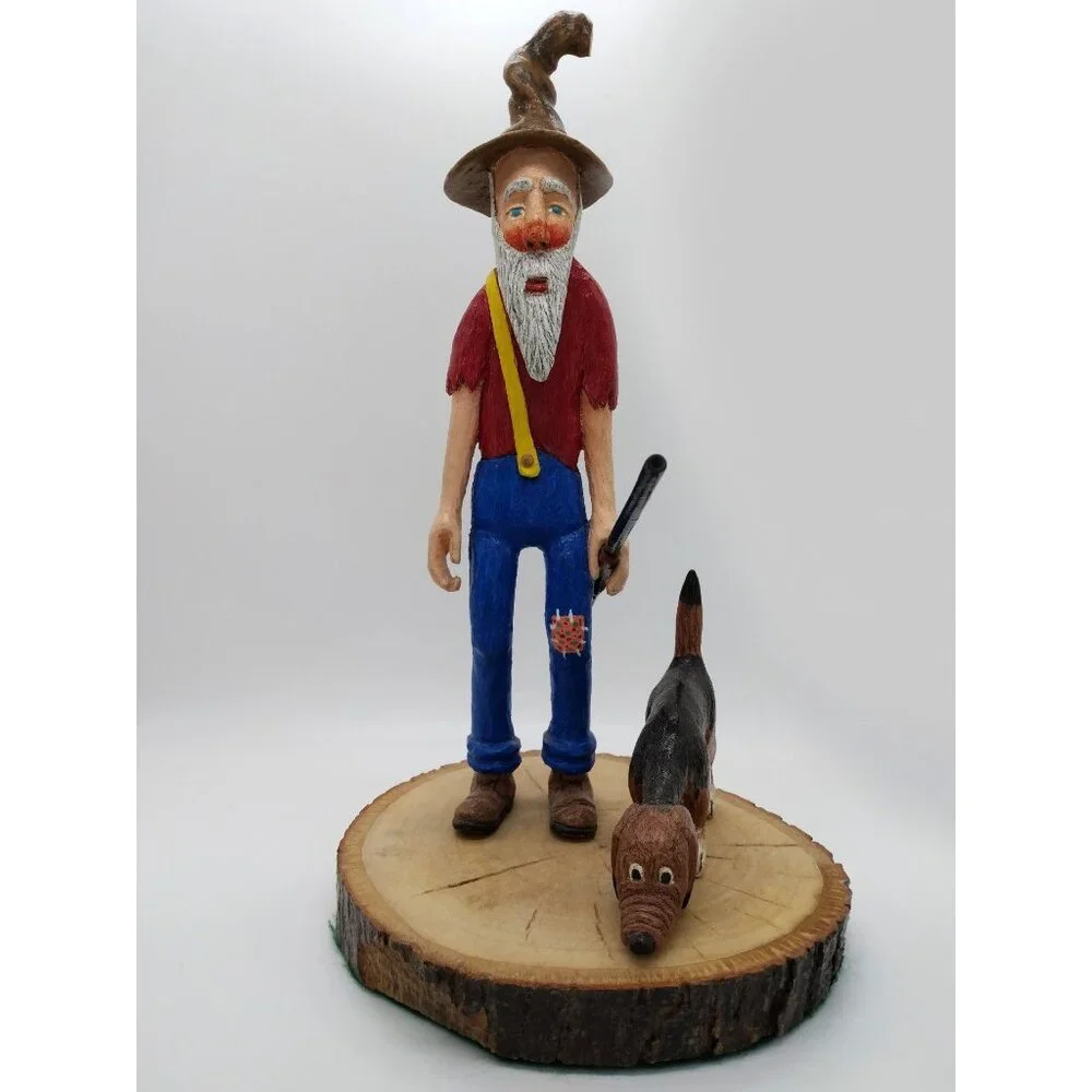 Hillbilly with Rifle & Dog Hunting Figurine, Vintage Western Home Decor